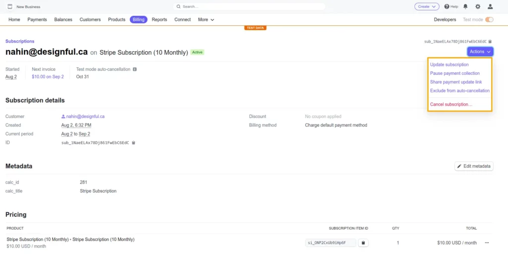 Managing Subscriptions from Stripe Dashboard